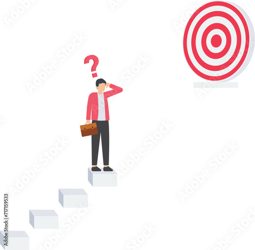 Mistake and error causing business problem and missing goal, disappointment or mission fail, hopeless on unreachable target concept, hopelessness businessman
