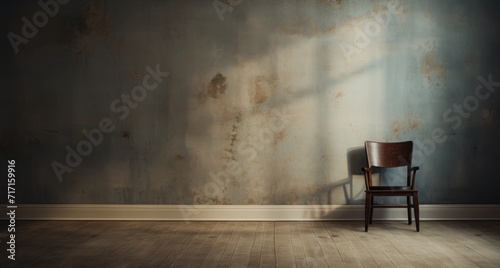 Single Retro Chair In Empty Room With Sunlight. Wooden Furniture. Loneliness Concept. Generative AI