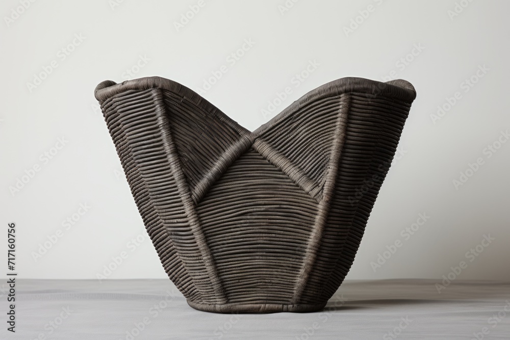 Obraz premium Wicker chair made of natural materials on a gray background.