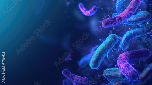 Blue bacteria with light effects on dark backdrop