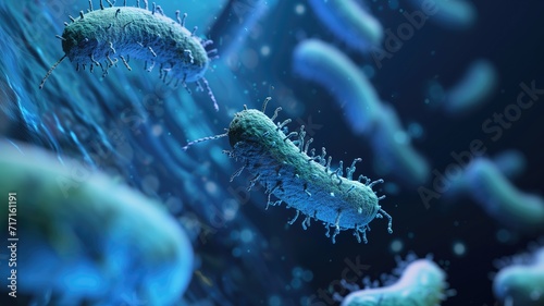 3D rendering of bacteria in blue tones photo