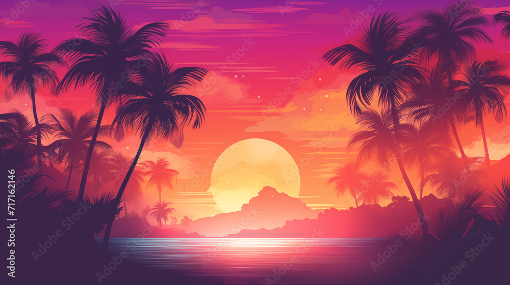 Tropical sunset gradient texture, vibrant pinks and oranges