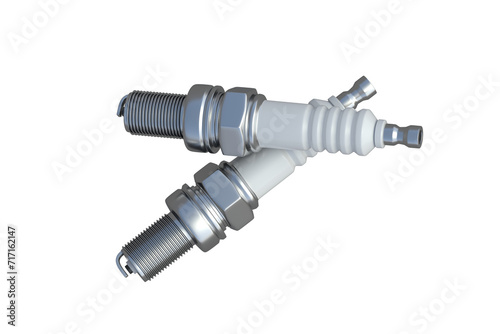 Two car spark plugs isolated on white background. 3d render