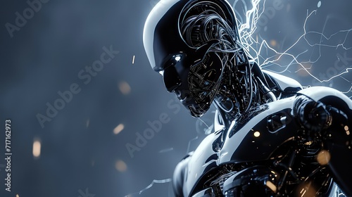 Futuristic AI Robot with Intricate Design and Dynamic Lighting, Illustrating Advanced Technology and Artificial Intelligence