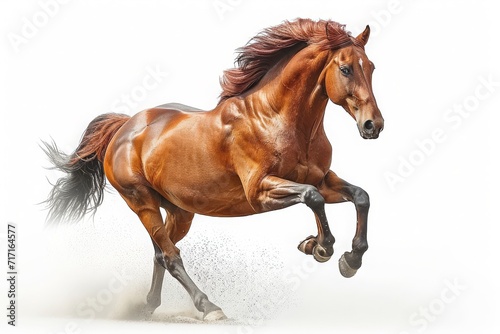 Elegance in Motion  Majestic Brown Horse Galloping Gracefully on a Pristine White Background  Generative AI