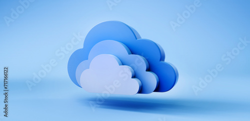 Blue cloud symbol on blue background with copy space - 3D Illustration