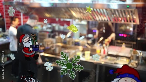Christmas decorations on glass in restaurant  photo