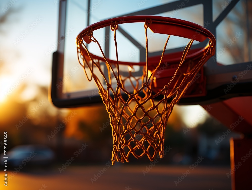 Basketball hoop on the court. Sport background. Close up.