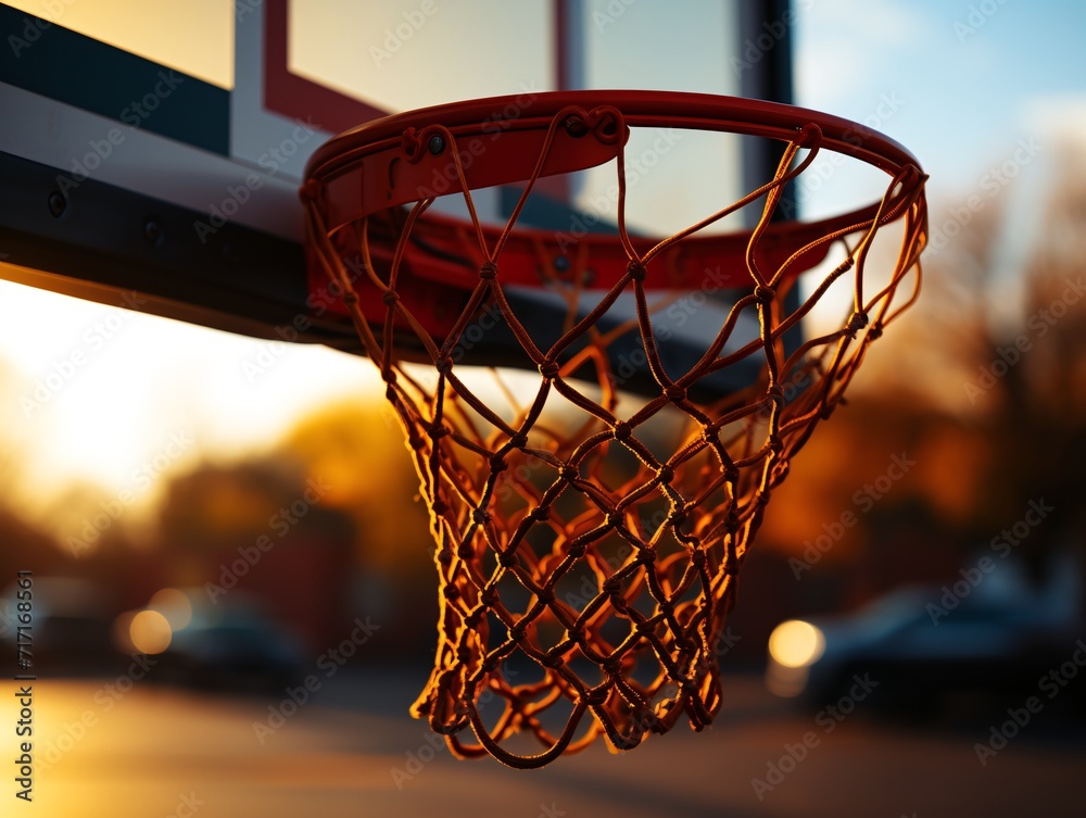 Basketball hoop on the court. Sport background. Close up.