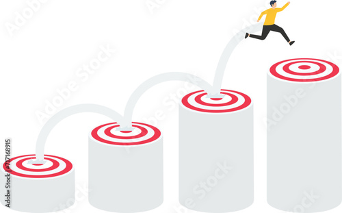 Business progress or career path, step to reach target or business goal, success step or motivation for improvement
