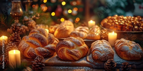 Sweet Bread Bliss Captured in a Visual Feast, Celebrating the Essence of Festive Baking in Serbian Culture. Dive into the Symphony of Festive Baking. Picture the Celebration in a Warm photo
