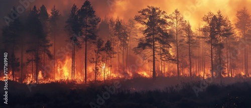 Forest fire with trees on fire. © Adriana