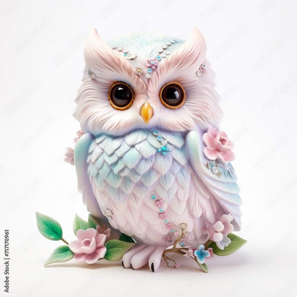 Fototapeta premium A small pastel-colored owl sits in the center beautiful image Ai generated art