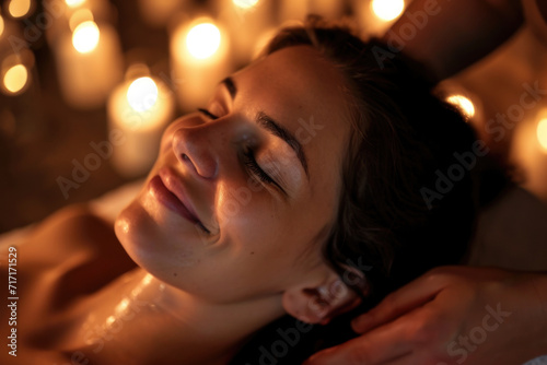 Young woman relaxing during back massage at the spa.