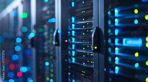 Close-up of towers in server room photo