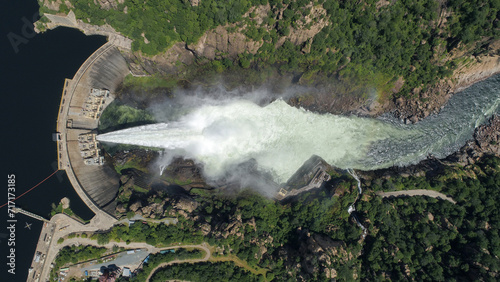 Drone view of Hidroelectrica de Cahora Bassa (HCB), the company that operates the Cahora Bassa dam on the Zambezi River, in the western Mozambican province of Tete