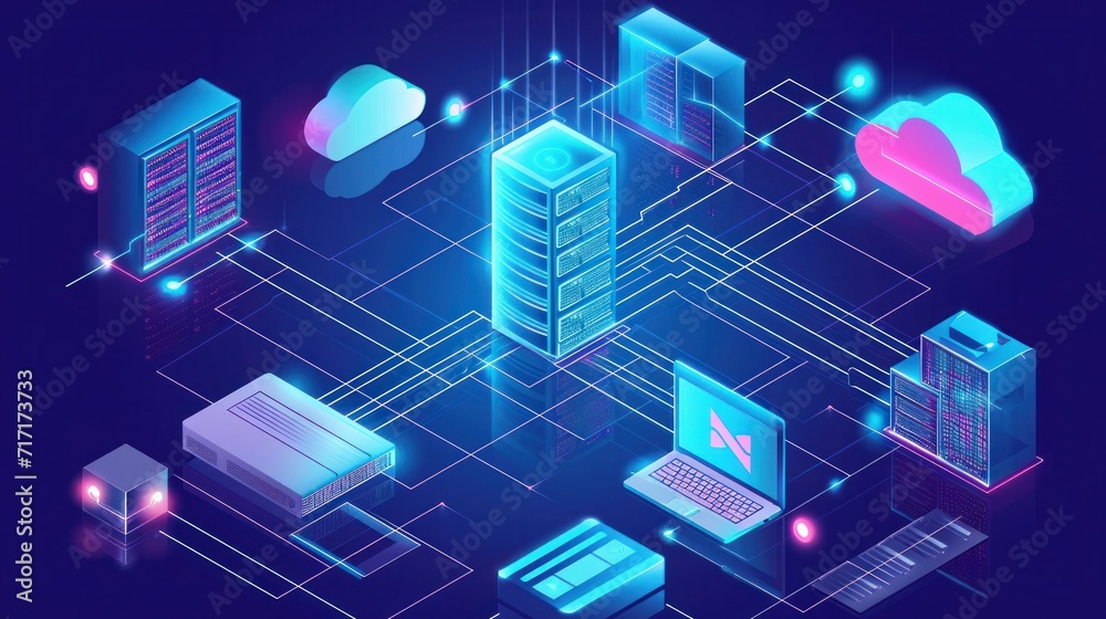 Isometric illustration analysis big data and data stream. Digital datacenter, database, hosting server, cloud storage. PC storage, laptop workstation. Cyber security big data on hosting server. Vector Isometric illustration analysis big data and data stream. Digital datacenter, database, hosting server, cloud storage. PC storage, laptop workstation. Cyber security big data on hosting server. Vector