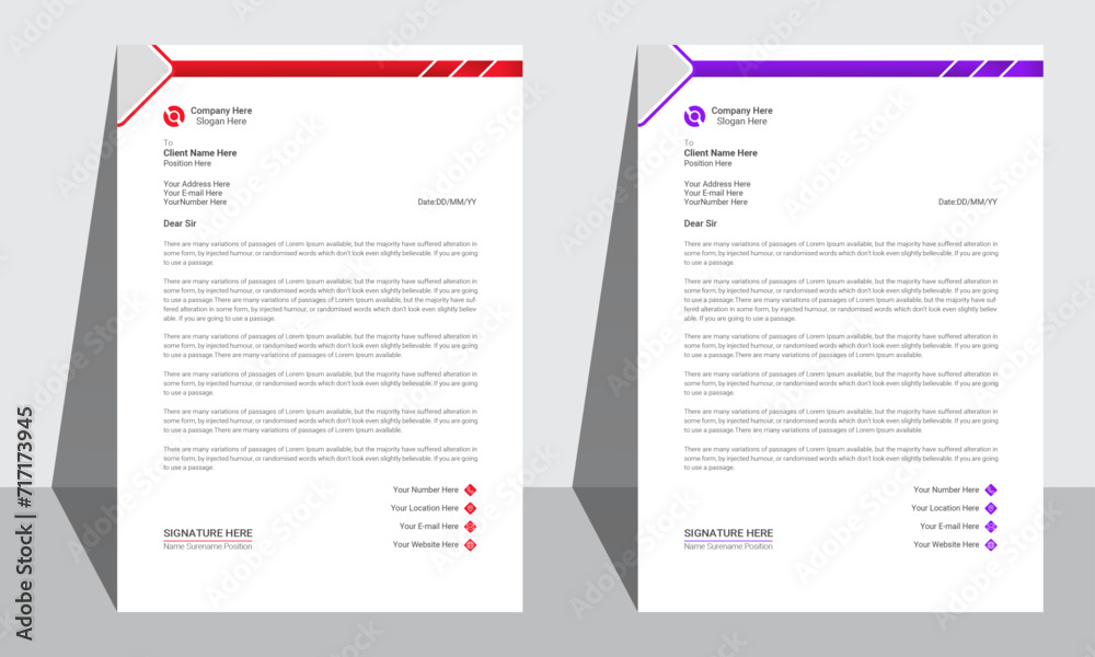 Letterhead design for company and business etc. Letterhead design with two color variation. Letterhead design for company and business etc. Letterhead design with two color variation.