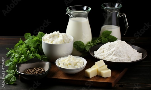 Fresh dairy products on wooden table, closeup. Healthy dairy products