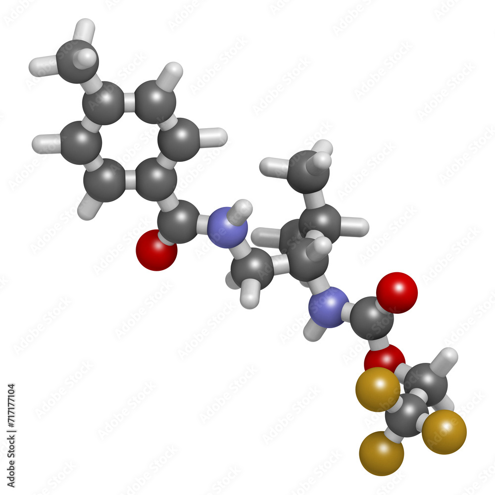 Tolprocarb fungicide molecule. 3D rendering. Tolprocarb fungicide molecule. 3D rendering.