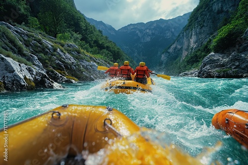 Rafting thrill! Adventurous souls navigate wild rivers in rubber boats. 'generative AI'  photo