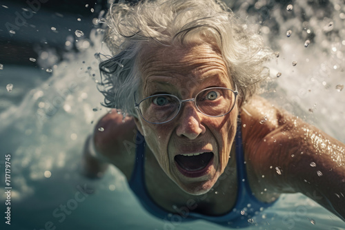 Old health summer happy caucasian water active swim senior fun person healthy lifestyle