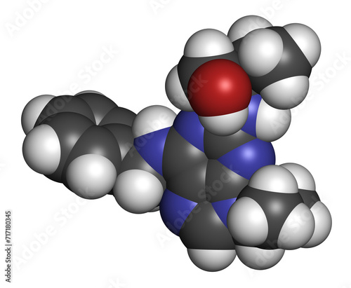 Seliciclib drug molecule (CDK inhibitor). 3D rendering. photo