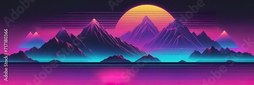sunset in mountains neon futuristic