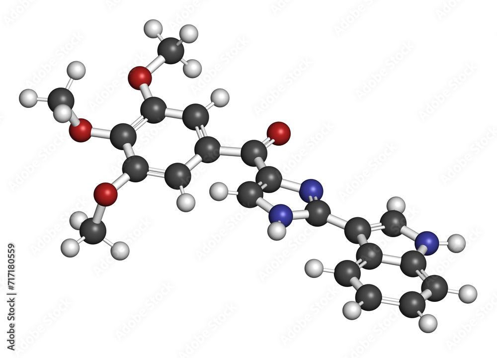 Sabizabulin drug molecule. 3D rendering. Sabizabulin drug molecule. 3D rendering.