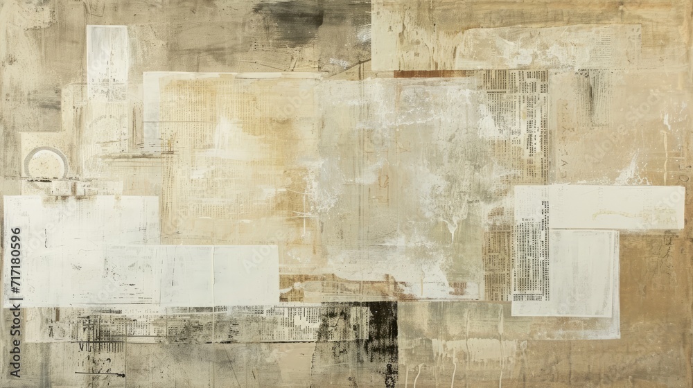 Generative AI, vintage grunge beige and white collage background. Different textures and shapes	
 - obrazy, fototapety, plakaty 