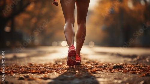 Close-up of a woman's legs walking along a path.