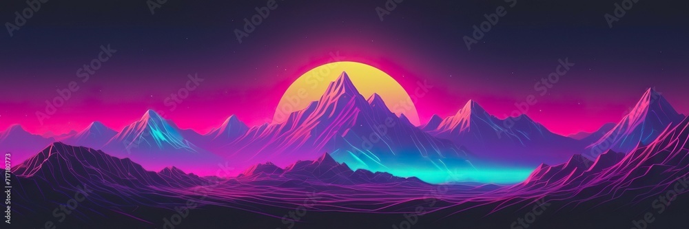 sunset in mountains neon futuristic