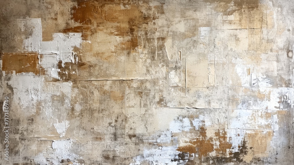 Fototapeta premium Generative AI, vintage grunge beige and white collage background. Different textures and shapes 