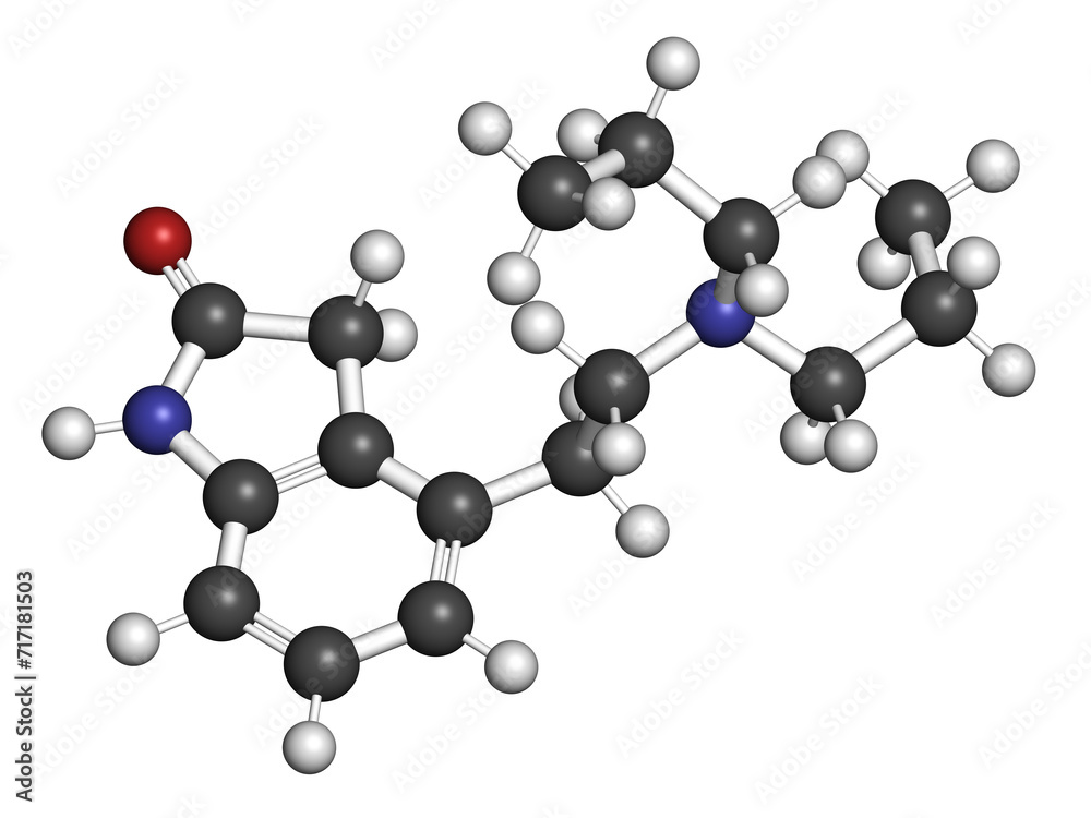 Ropinirole drug molecule. 3D rendering. Ropinirole drug molecule. 3D rendering.