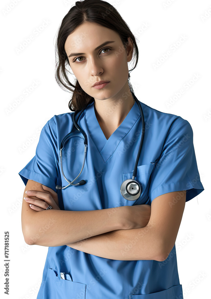 Confident Surgeon Doctor in Blue Scrubs - Crossed Arms and Stethoscope Pose27