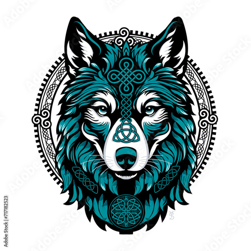 Celtic Wolf with Scandinavian pattern, ornament and runes - vector illustration for print, logo and tattoos.