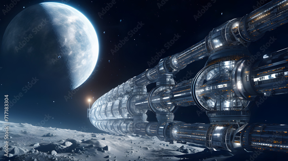 Amazing close-up of the moon with space station Amazing close-up of the moon with space station