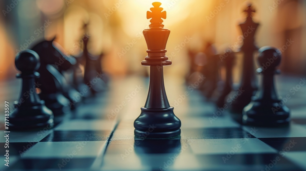 © buraratn - King chess pieces stand on falling chess concepts of competition challenge of leader business team or teamwork volunteer or wining and leadership strategic plan and risk management or team player.
