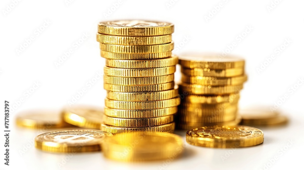 lot of stacking gold coins in treasure stack and gold on white background lot of stacking gold coins in treasure stack and gold on white background