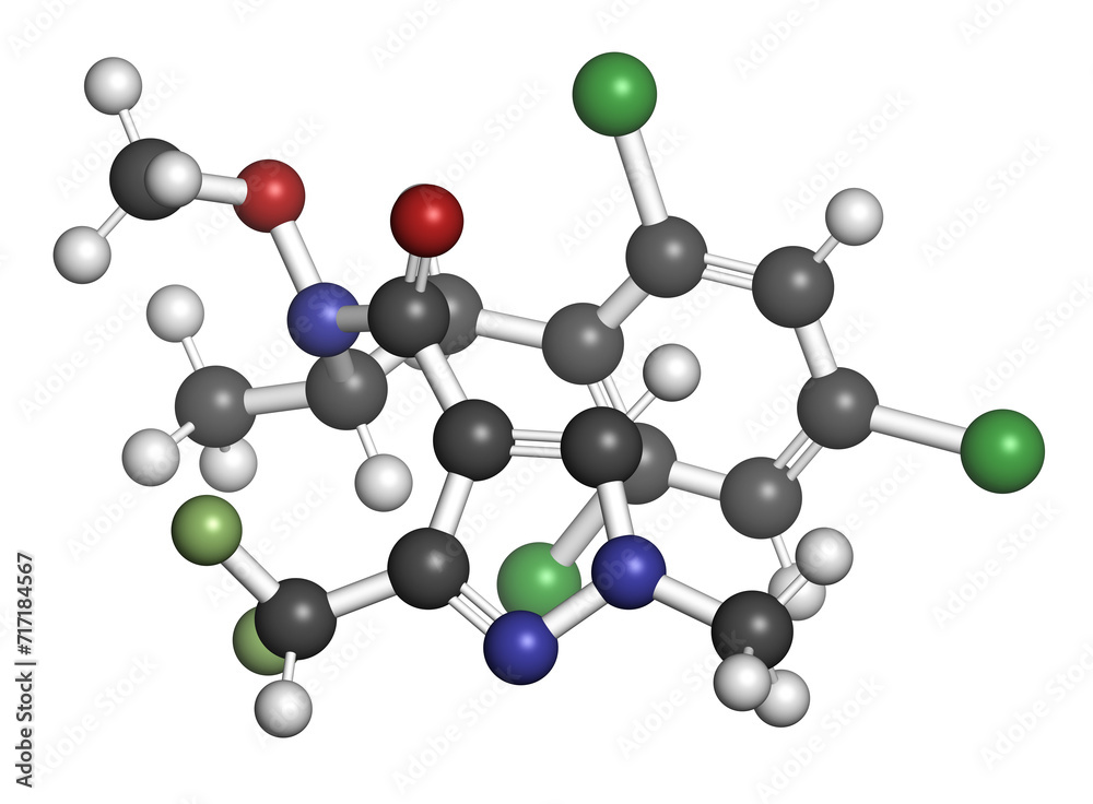 Pydiflumetofen fungicide molecule. 3D rendering. Pydiflumetofen fungicide molecule. 3D rendering.