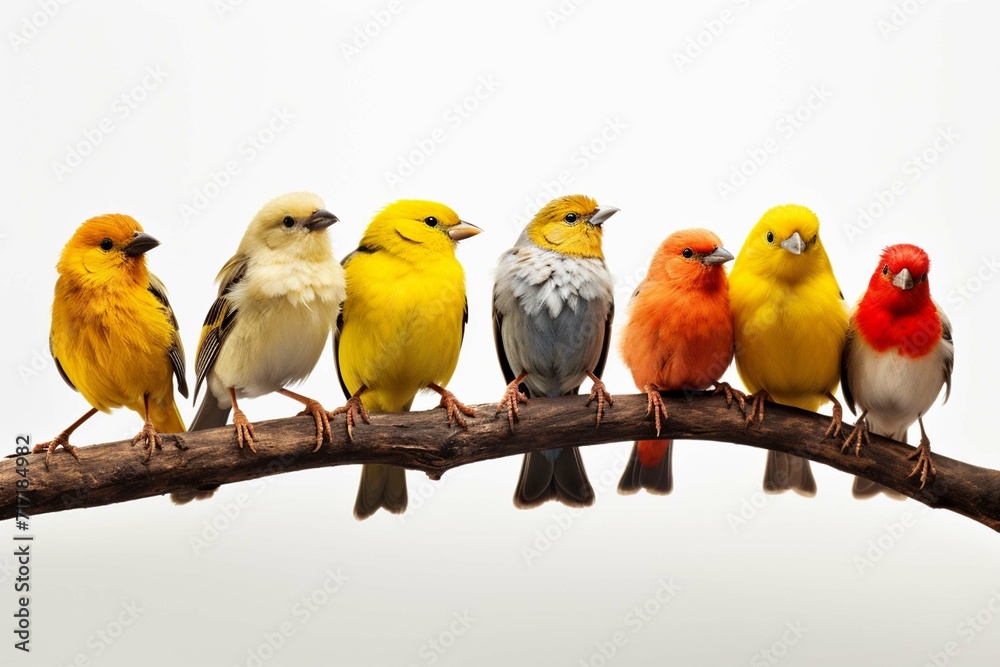 Group of birds isolated on white background