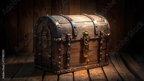 Wooden treasure chest on dark background --ar 16:9 --v 6 Job ID: f6e499df-d427-42e0-a809-1cba930186c2