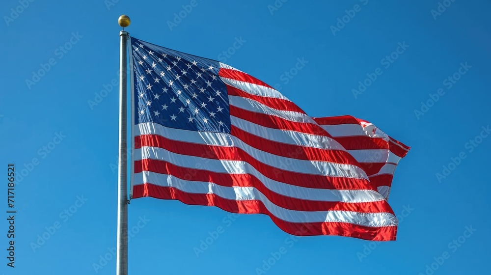 Fototapeta premium U.S. flag waving against blue sky
