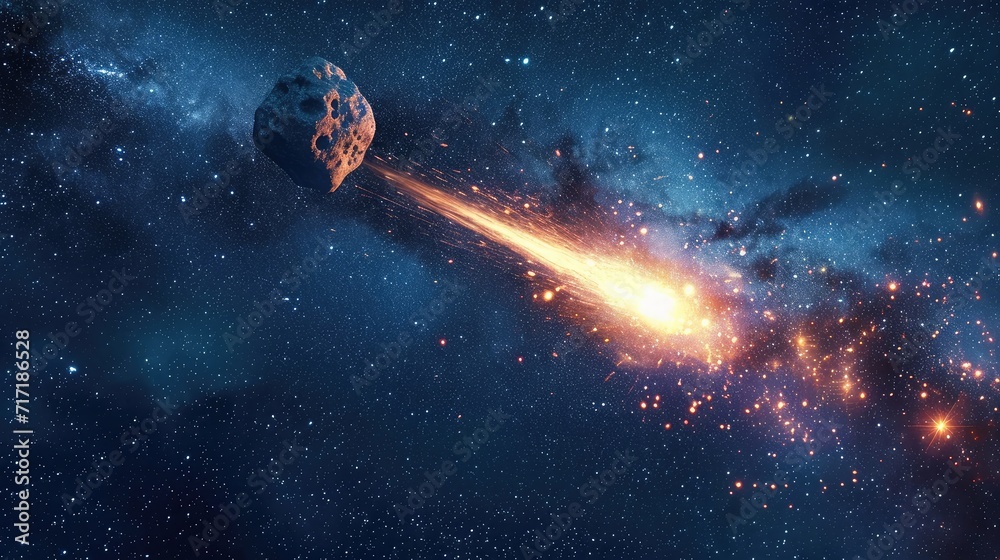 Obraz premium Falling meteorite, asteroid, comet in the starry sky.