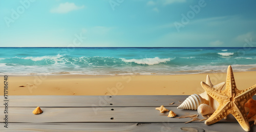 Beach Vacation Themed Background, Marine Elements and Blue Colors Referring to the Sea and Tropical Places Space for Texts
