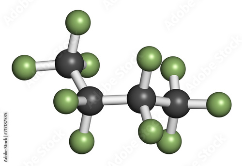Perfluorobutane molecule. 3D rendering.