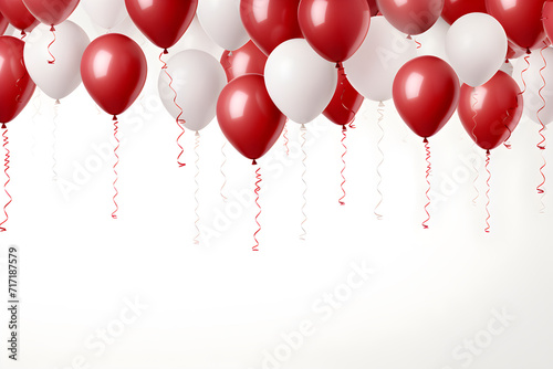 Red and white balloons with ribbons on white background. 3D Rendering  Ai Generated