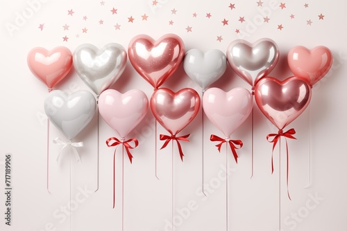 heart shaped balloons, Photo shoot with heart shaped balloons in pink, red and silver colors, magical atmosphere for birthday or Valentine's Day celebration beautiful balloons
