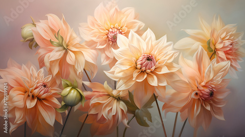 Delicate dahlias on a studio background  copy space  wallpaper  postcard