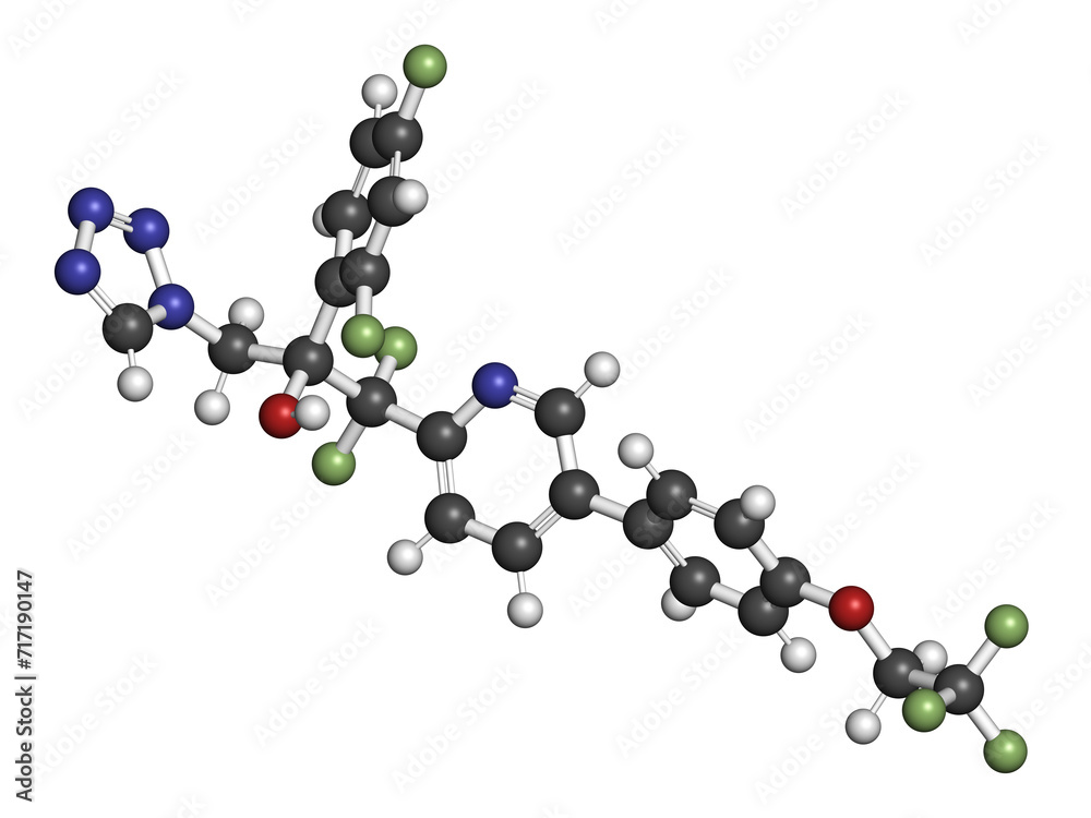 Oteseconazole antimycotic drug molecule. 3D rendering. Oteseconazole antimycotic drug molecule. 3D rendering.